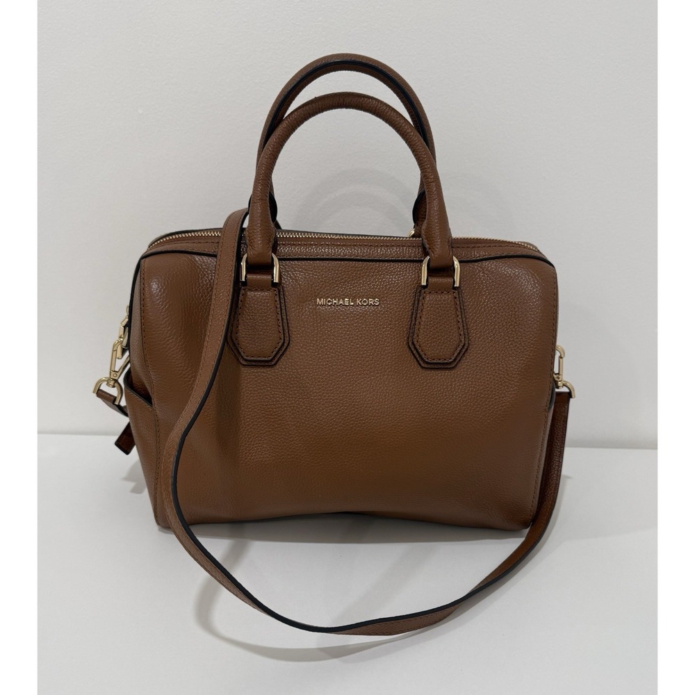 Michael Kors Bag Medium Mercer Brown Pebbled Leather Detachable Strap Satchel